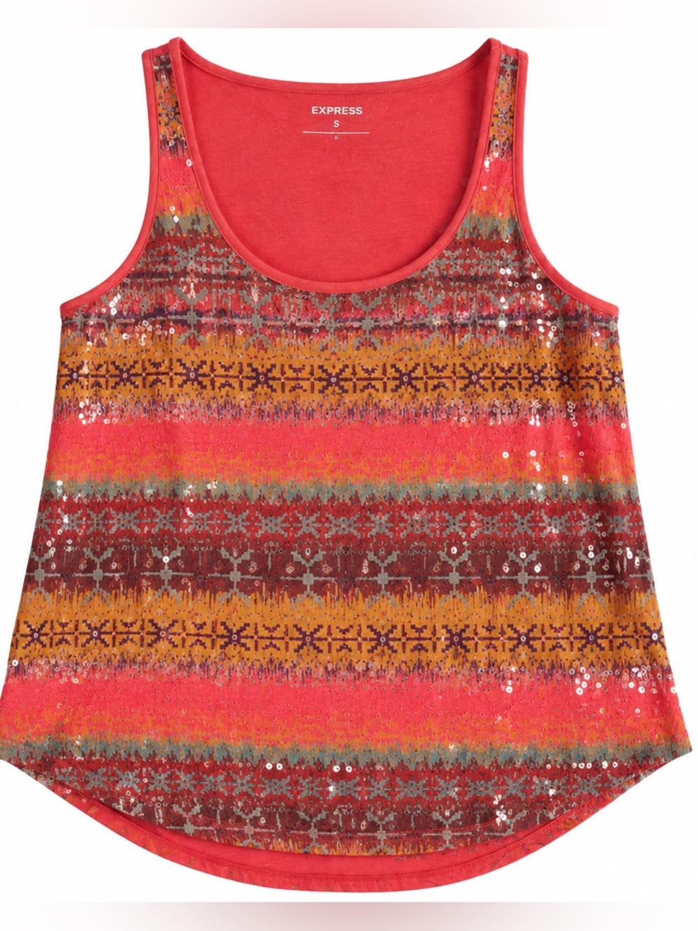 Express colorful orange sequins tank top